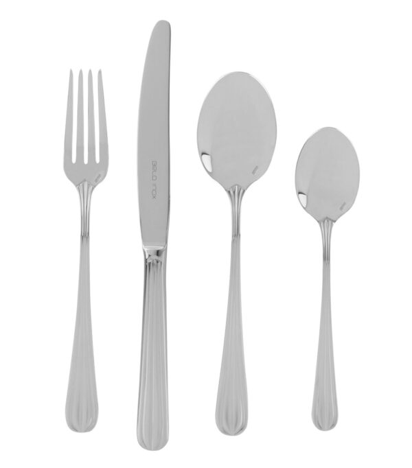 Set de Cubiertos 113 Piezas Belo Inox en Acero Inoxidable - 12 Cuchillos, 12 Tenedores, 12 Cucharas, 12 Cuchillos postre, 12 Tenedores postre, 12 Cucharas postre, 12 Palas para pescado, 12 Tenedores para pescado, 12 Cucharas café, 5 Piezas para servir.