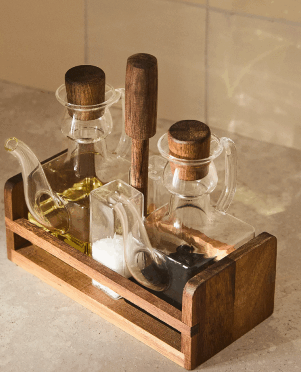 JUEGO ACEITERAS BOROSILICATO MADERA