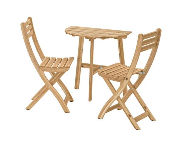 Mesa de pared y 2 sillas plegables, acacia, 70x44 cm