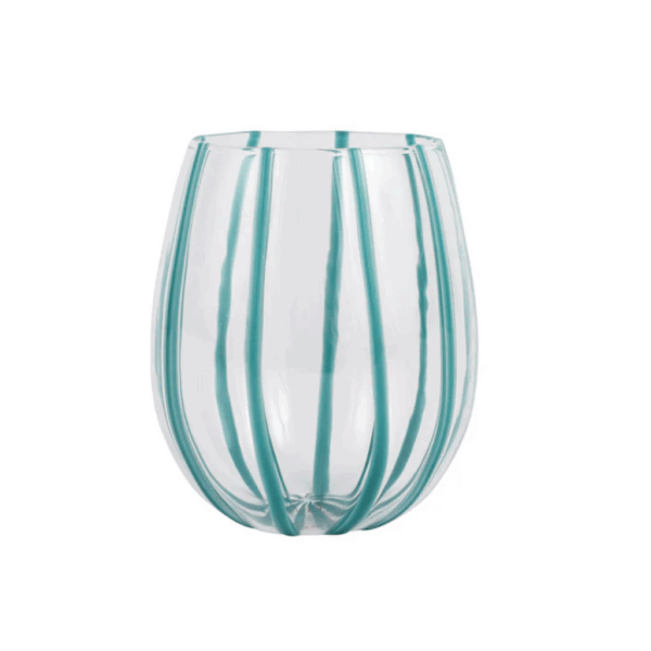 Vietri - Nuovo Stripe Teal Stemless Wine Glass