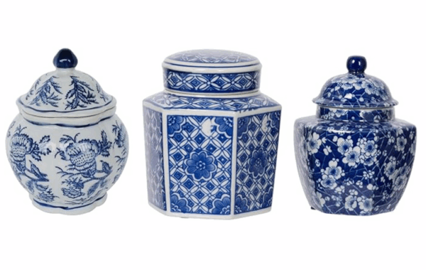 Juego de 3 tarros de porcelana decorativos