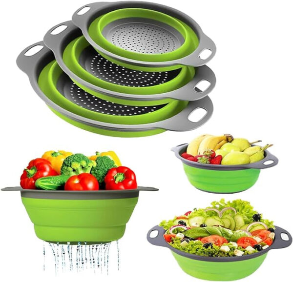 WENTOR Juego de 3 Coladores de Cocina Plegables de Silicona