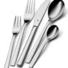 Set de 60 cubiertos Palermo en acero inoxidable para 12 personas. 12 tenedores de mesa, 12 tenedores de postre, 12 cuchillos de mesa, 12 cucharas, 12 cucharas para postre.
